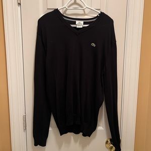 Vintage Men’s Lacoste V-Neck Sweater Black Medium (Size 5)